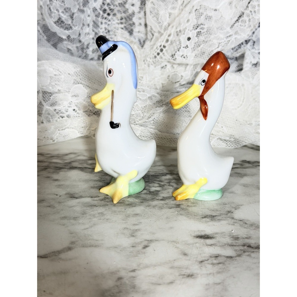 Herend Duck Couple Pair Pipe Hat Scarf Bonnet Vtg Set of 2 Mint (A3169) - Picture 2 of 7